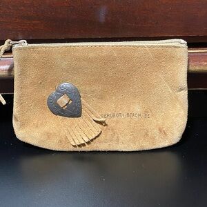 Vintage Tan leather Pouch with Heart Accent and Rehoboth Beach, DE